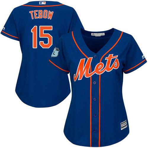 Mets #15 Tim Tebow Blue Alternate Women's Stitched MLB Jersey - Click Image to Close